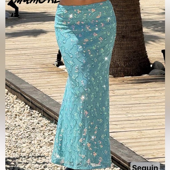 SHEIN Dresses & Skirts - Shein Blue Sequin Maxi Skirt